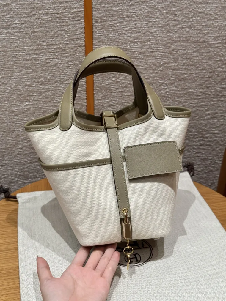 Hermes Сумка Picotin Cargo 18 см Swift и Canevas ecru/Beige Marfa